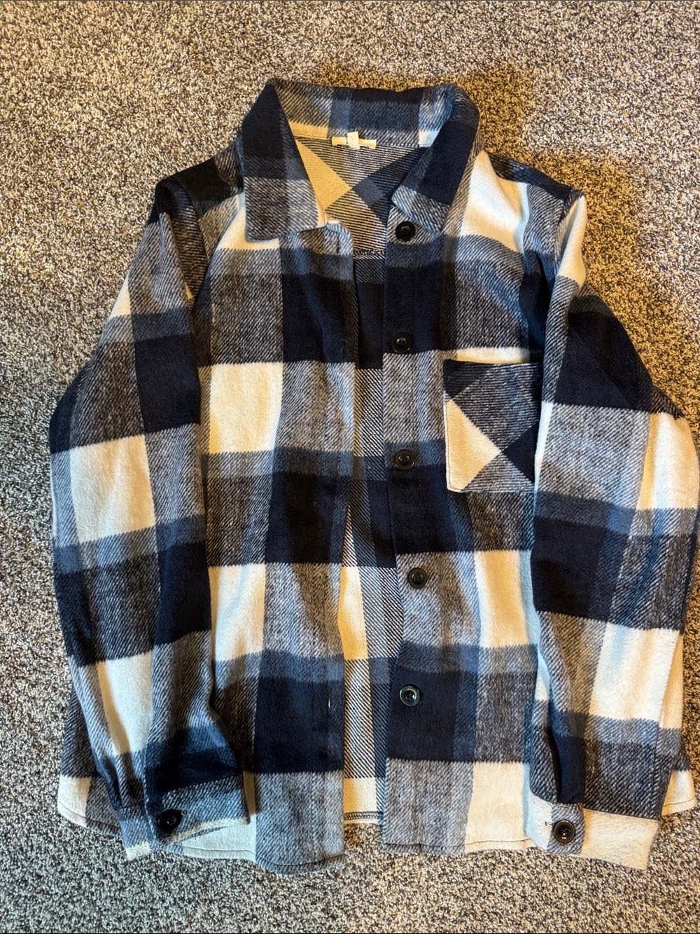 Plaid Button-Up Shacket in Navy and Cream